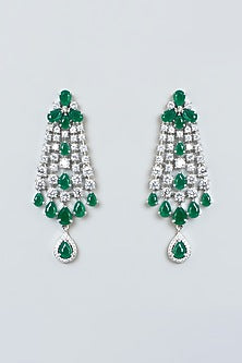 White Finish Zircon & Emerald Choker Necklace Set