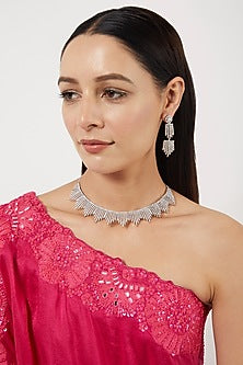 White Finish Zircon Choker Necklace Set