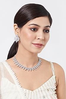 White Finish Zircon Choker Necklace Set