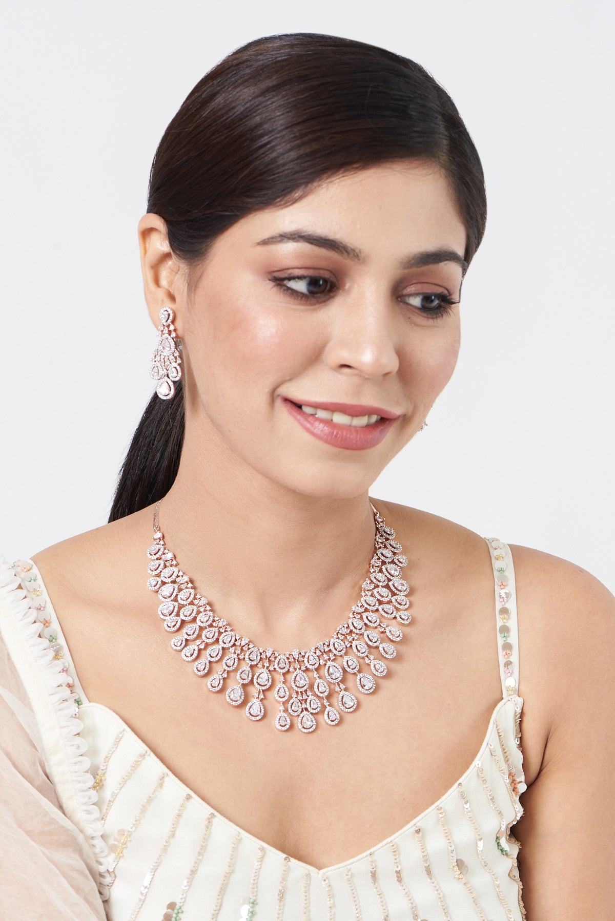 Rose Gold Finish Zircon Choker Necklace Set