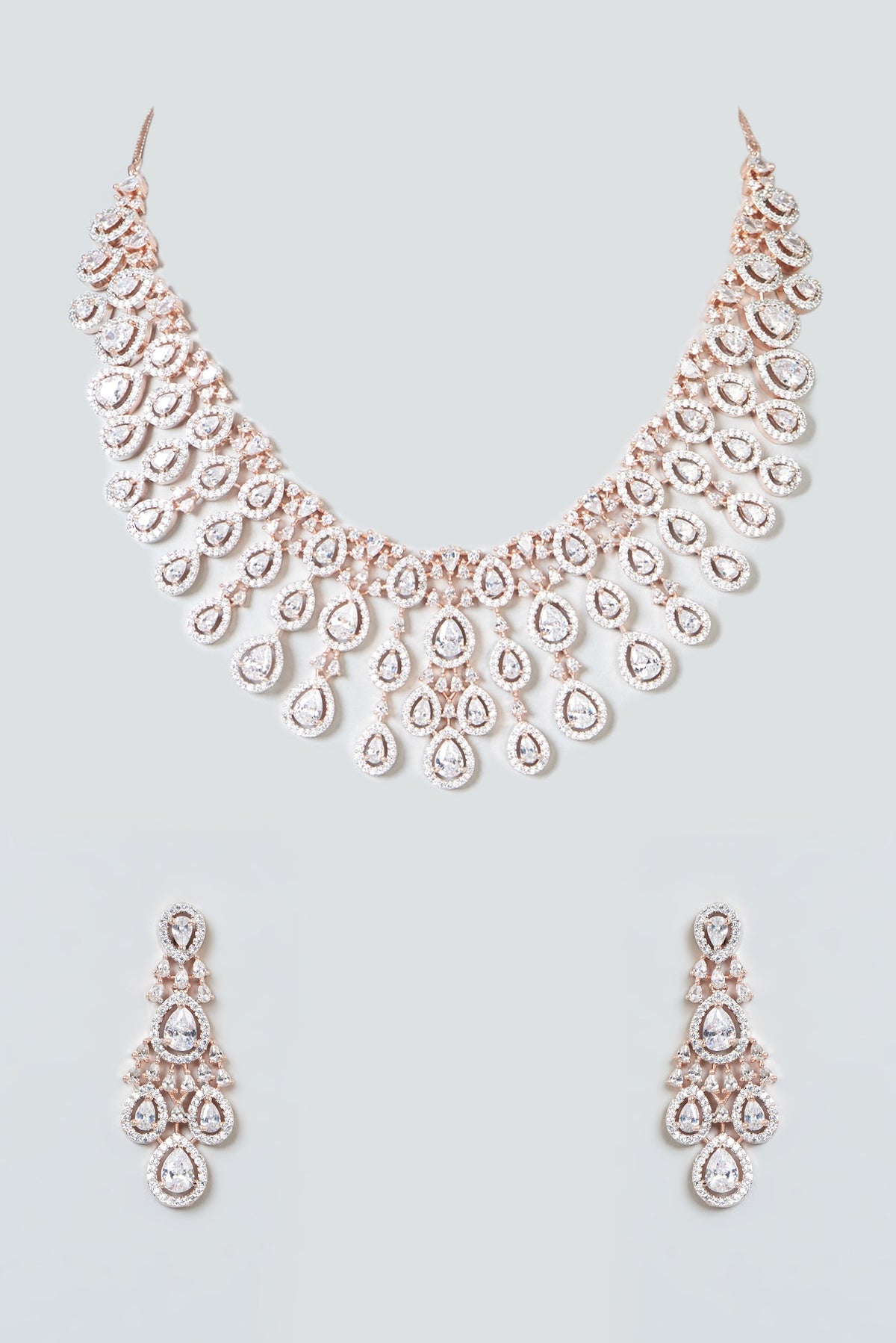 Rose Gold Finish Zircon Choker Necklace Set