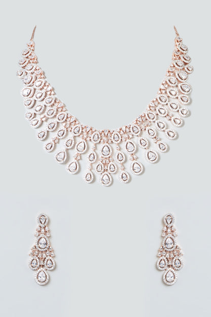 Rose Gold Finish Zircon Choker Necklace Set