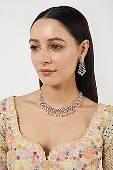White Finish Zircon Choker Necklace Set