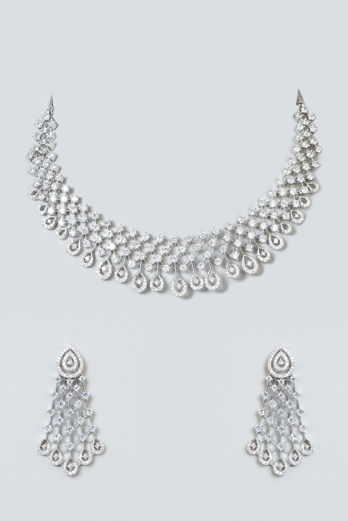 White Finish Zircon Choker Necklace Set