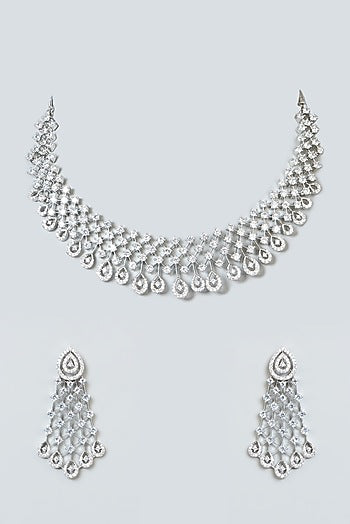White Finish Zircon Choker Necklace Set