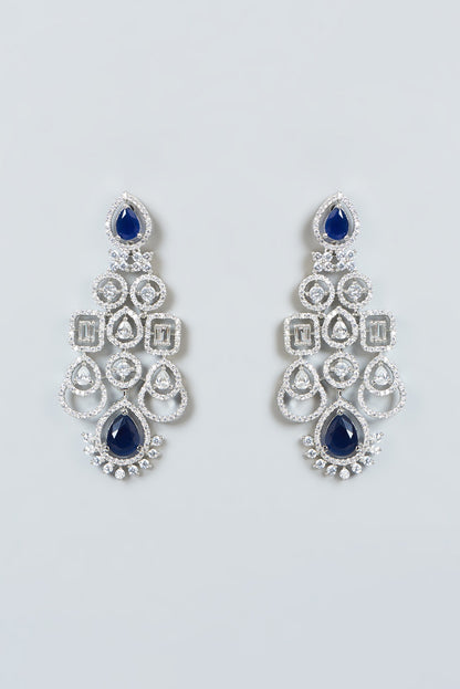 White Finish Blue Synthetic Stone & Zircon Necklace Set