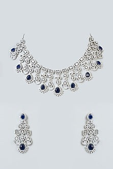 White Finish Blue Synthetic Stone & Zircon Necklace Set