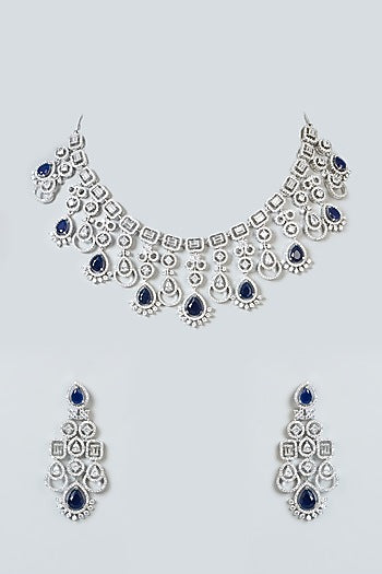 White Finish Blue Synthetic Stone & Zircon Necklace Set