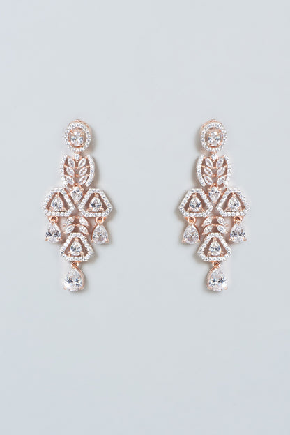 Rose Gold Finish Zircon Dangler Earrings