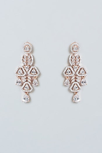 Rose Gold Finish Zircon Dangler Earrings
