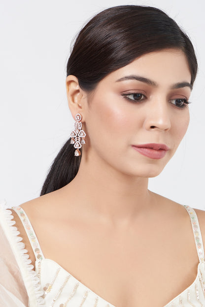 Rose Gold Finish Zircon Dangler Earrings