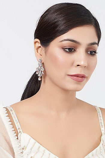 Rose Gold Finish Zircon Dangler Earrings