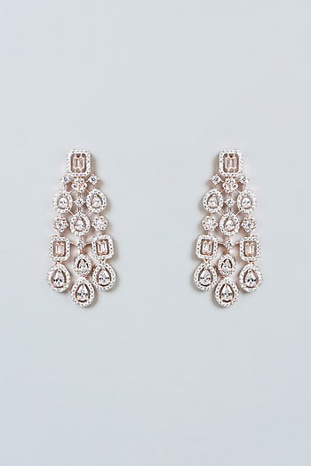 Rose Gold Finish Zircon Dangler Earrings