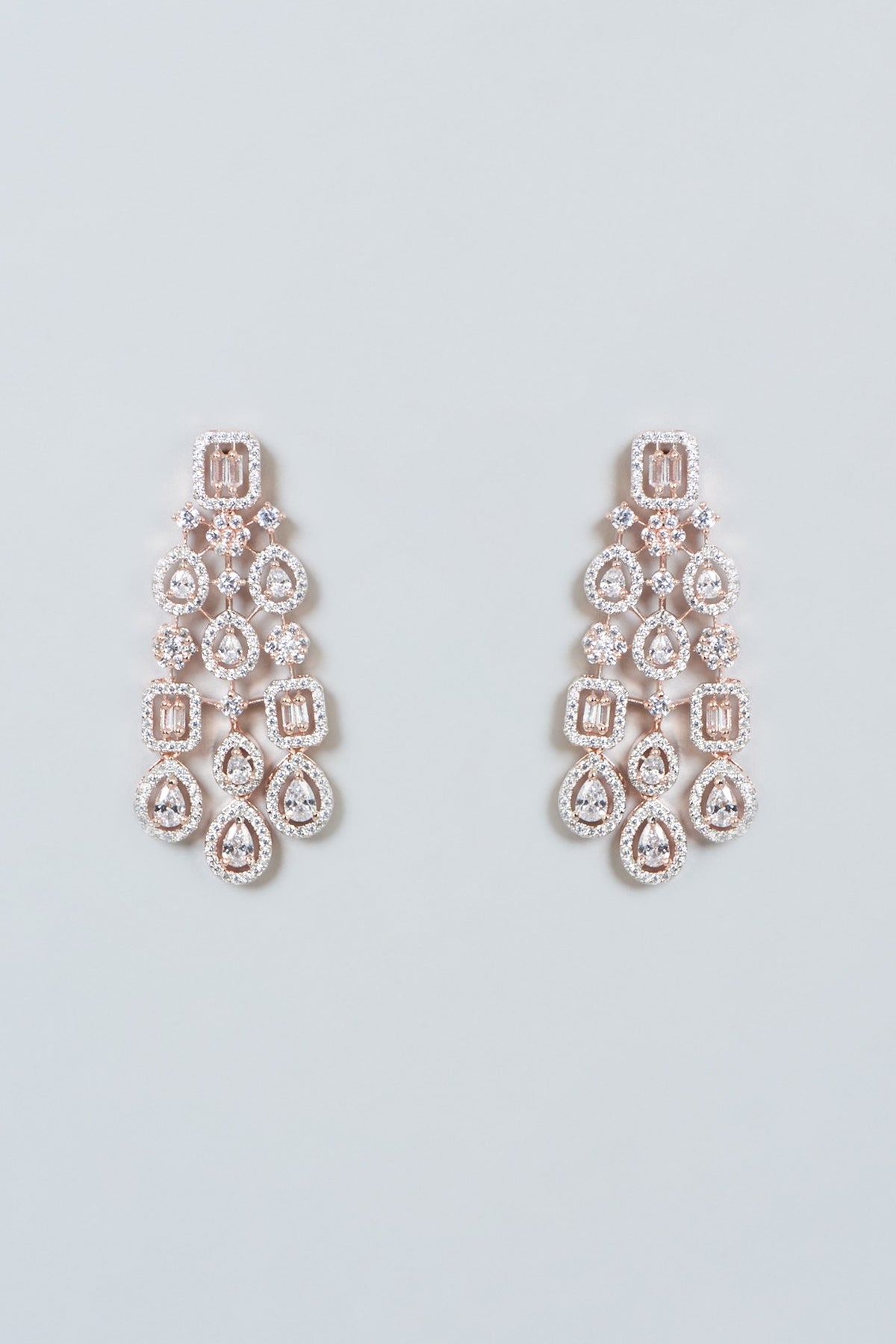 Rose Gold Finish Zircon Dangler Earrings