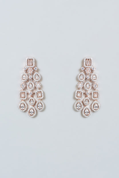Rose Gold Finish Zircon Dangler Earrings