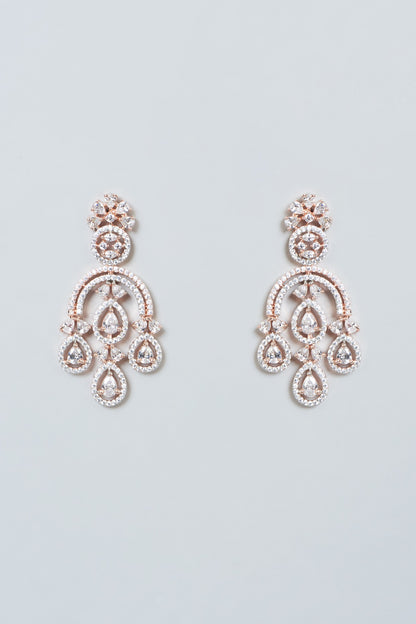 Rose Gold Finish Zircon Dangler Earrings