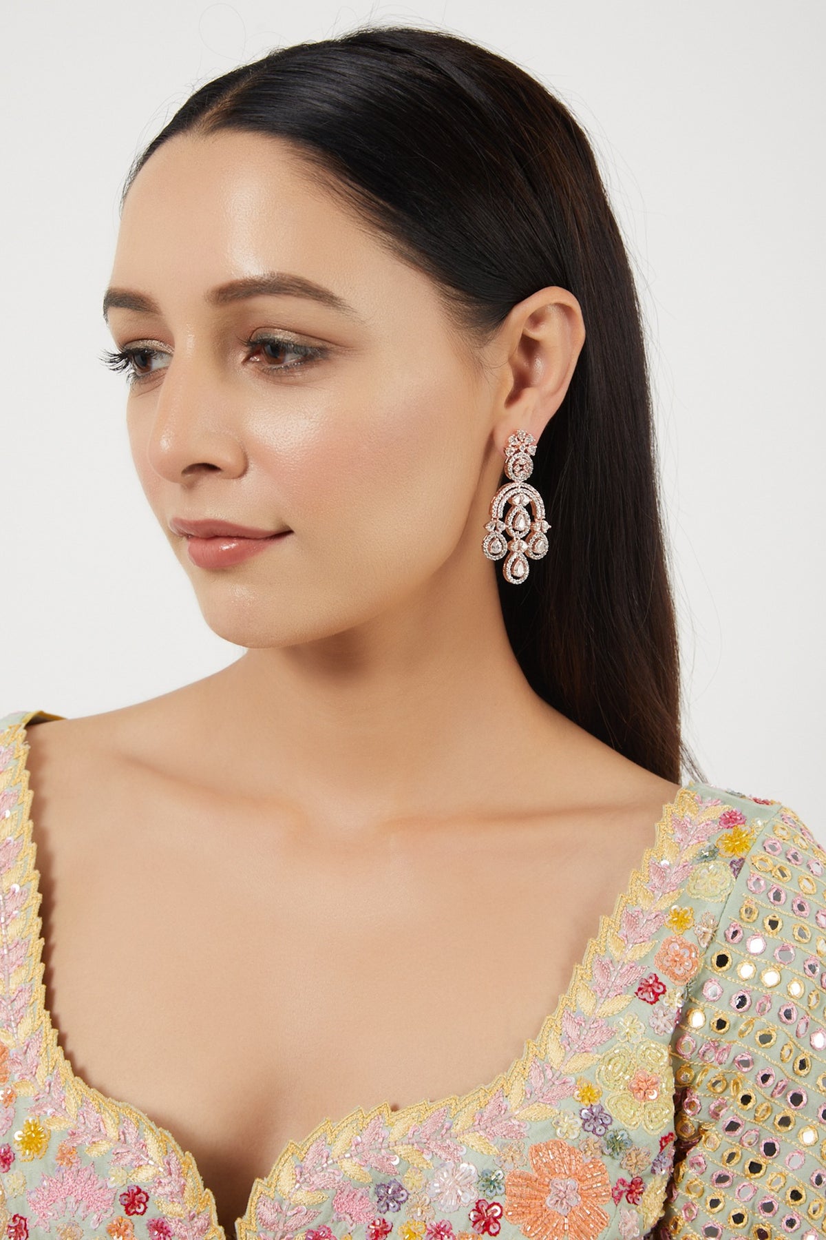 Rose Gold Finish Zircon Dangler Earrings