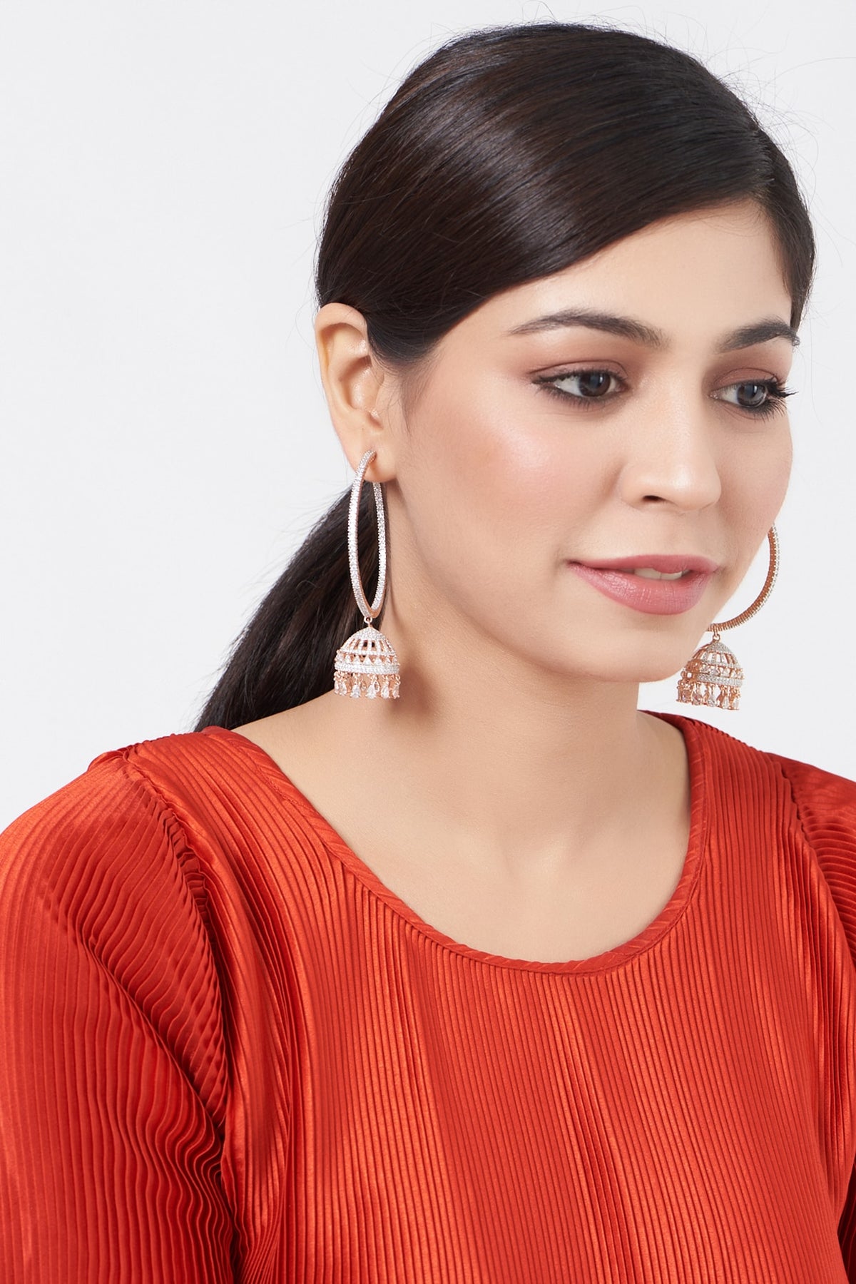 Rose Gold Finish Zircon Dangler Earrings