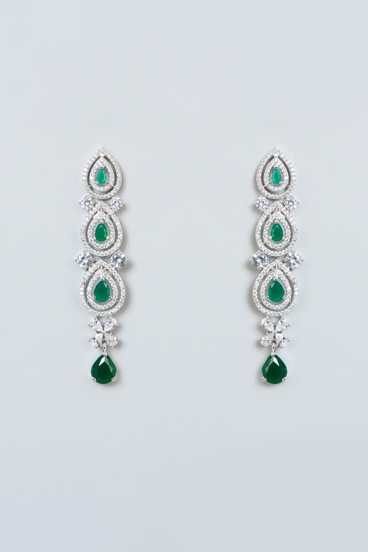 White Finish Zircon & Green Stone Necklace Set