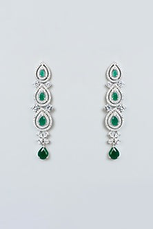 White Finish Zircon & Green Stone Necklace Set