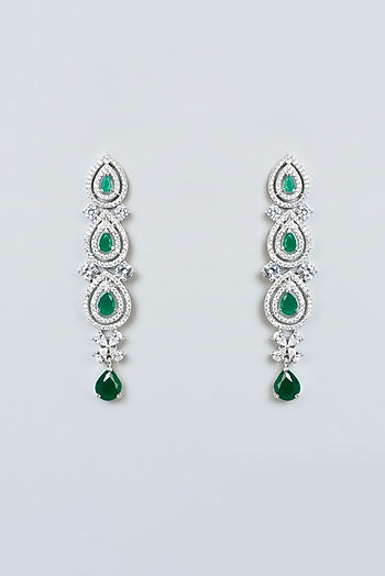 White Finish Zircon & Green Stone Necklace Set