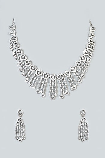 White Finish Zircon Choker Necklace Set