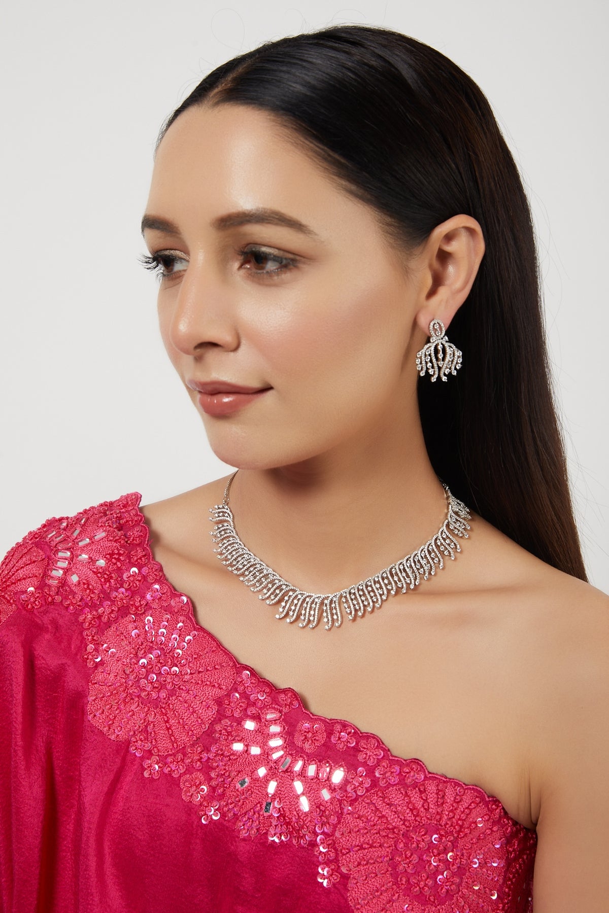 White Finish Zircon Necklace Set