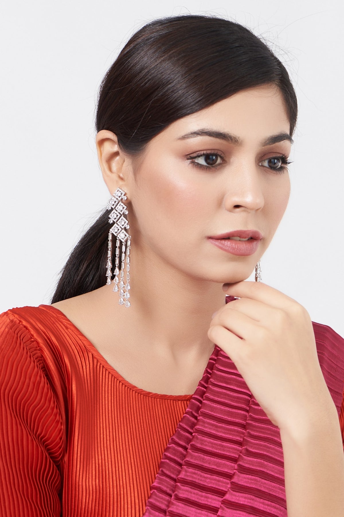 White Finish Zircon Dangler Earrings