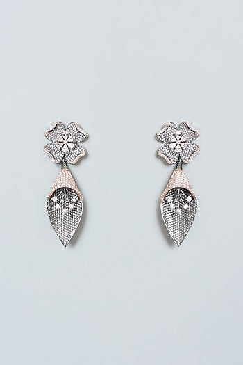Two-Tone Finish Zircon Dangler Earrings
