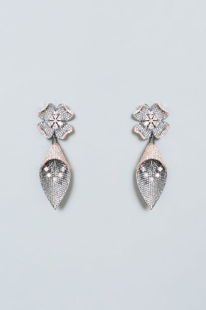 Two-Tone Finish Zircon Dangler Earrings