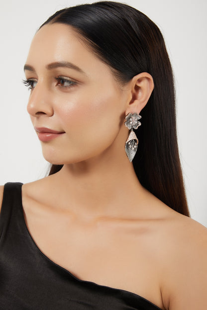Two-Tone Finish Zircon Dangler Earrings
