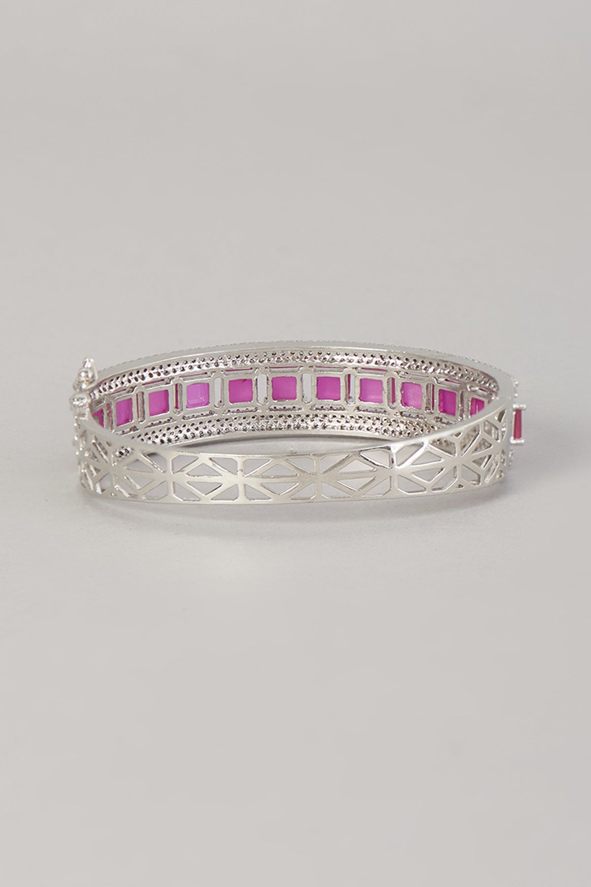 White Finish Zircon & Pink Stone Bracelet