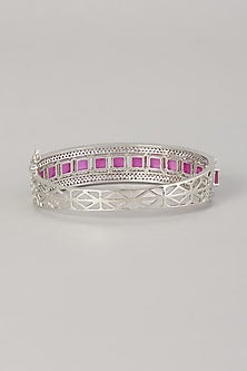 White Finish Zircon & Pink Stone Bracelet