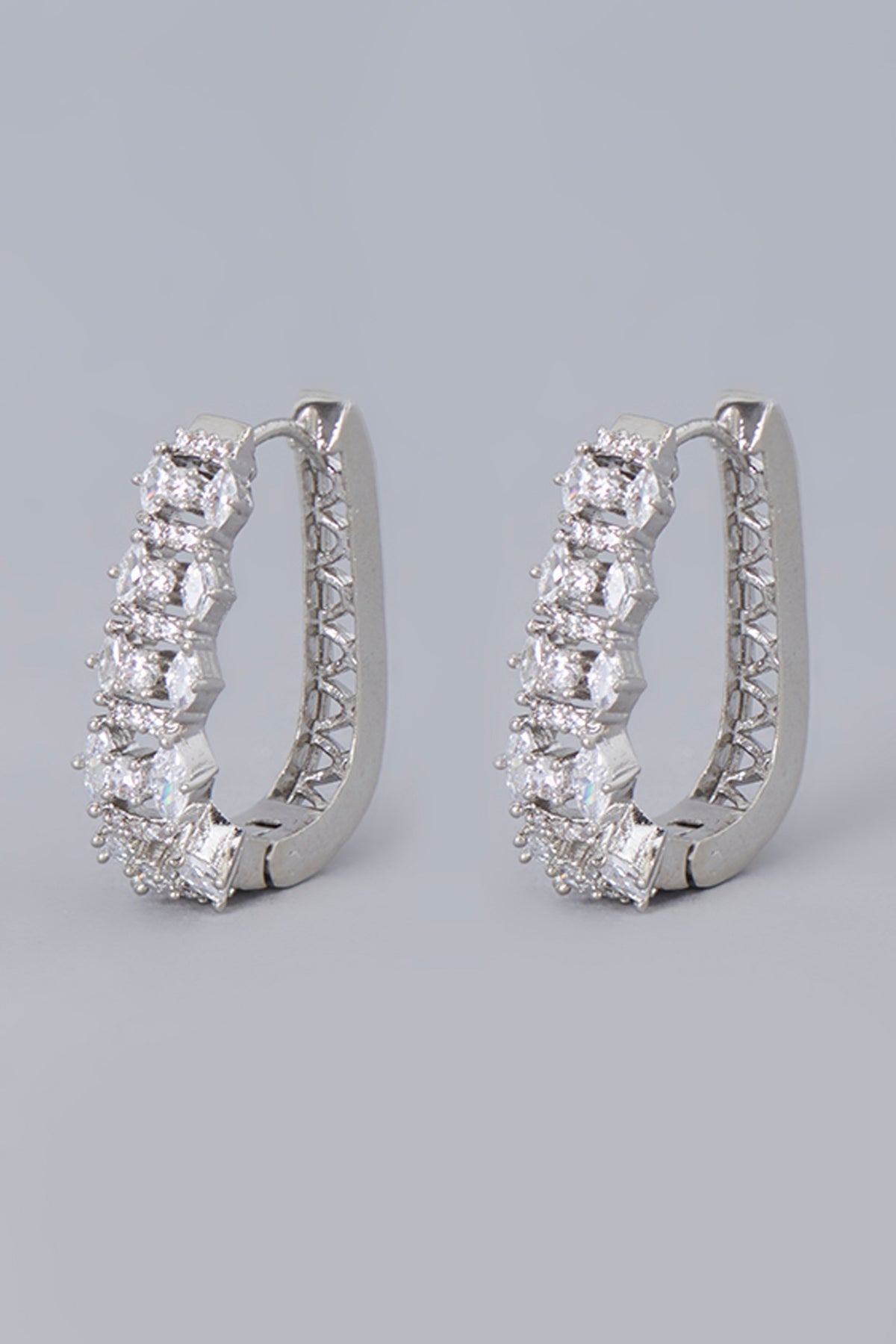White Finish Zircon Hoop Earrings
