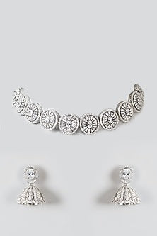 White Finish Zircon Choker Necklace Set
