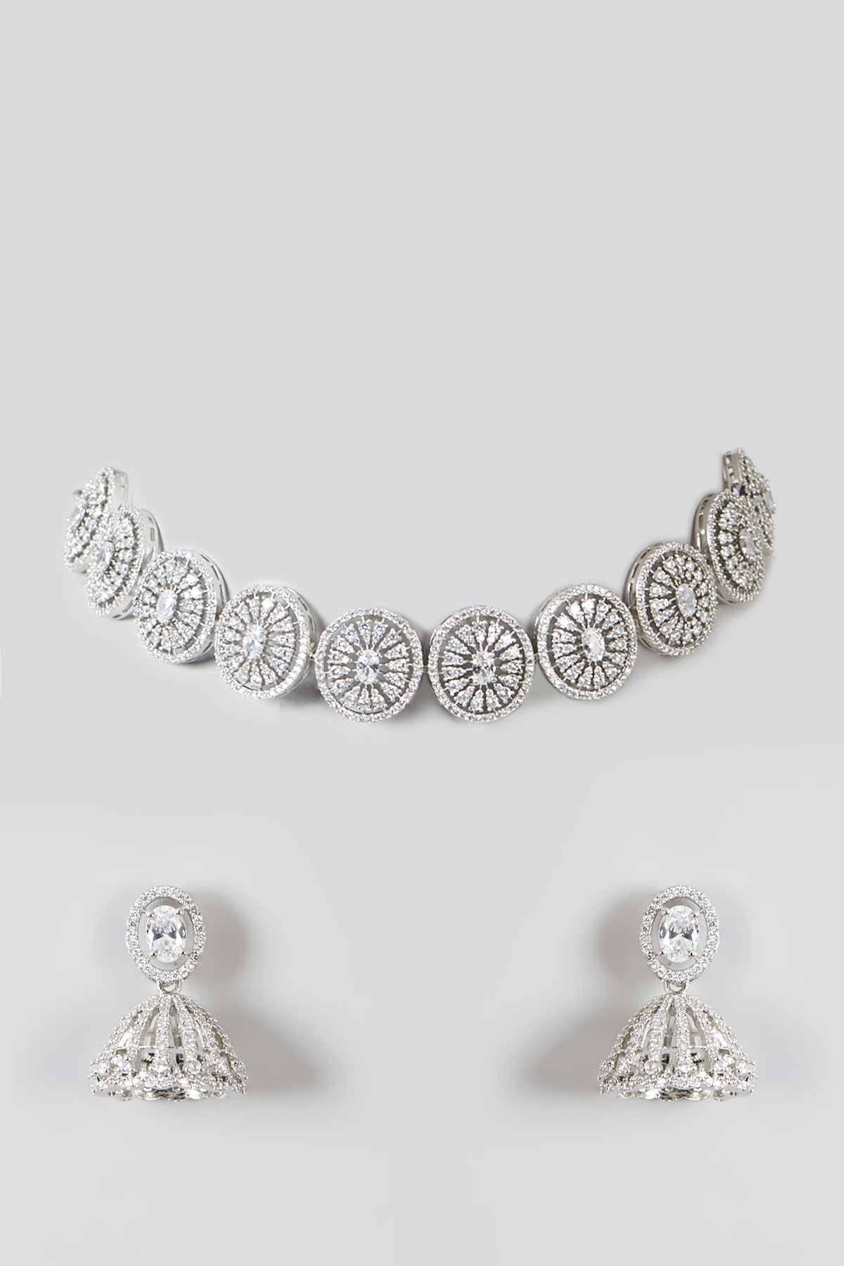 White Finish Zircon Choker Necklace Set