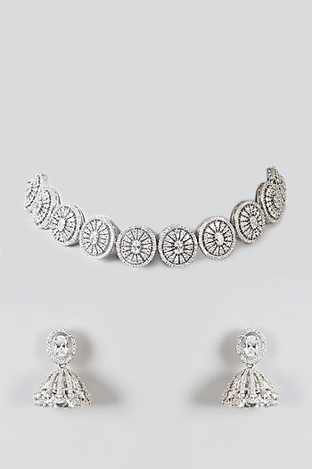 White Finish Zircon Choker Necklace Set
