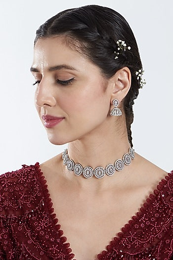 White Finish Zircon Choker Necklace Set