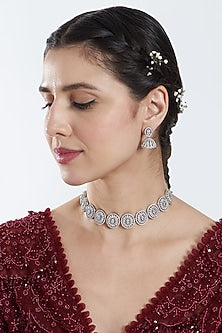 White Finish Zircon Choker Necklace Set