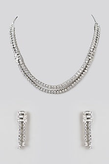 White Finish Zircon Layered Necklace Set