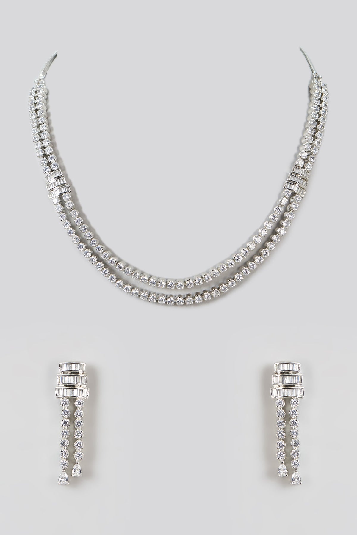 White Finish Zircon Layered Necklace Set