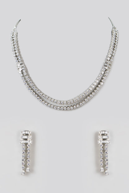 White Finish Zircon Layered Necklace Set