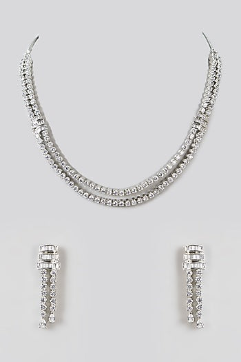 White Finish Zircon Layered Necklace Set