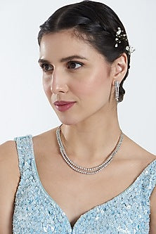 White Finish Zircon Layered Necklace Set