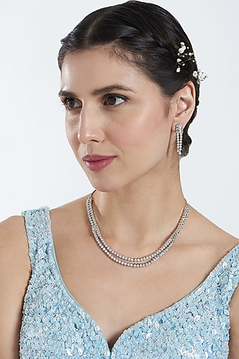 White Finish Zircon Layered Necklace Set