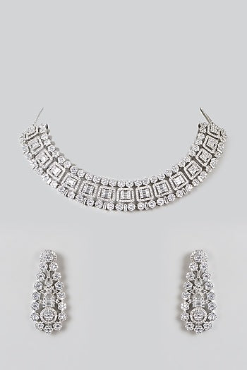 White Finish Zircon Necklace Set