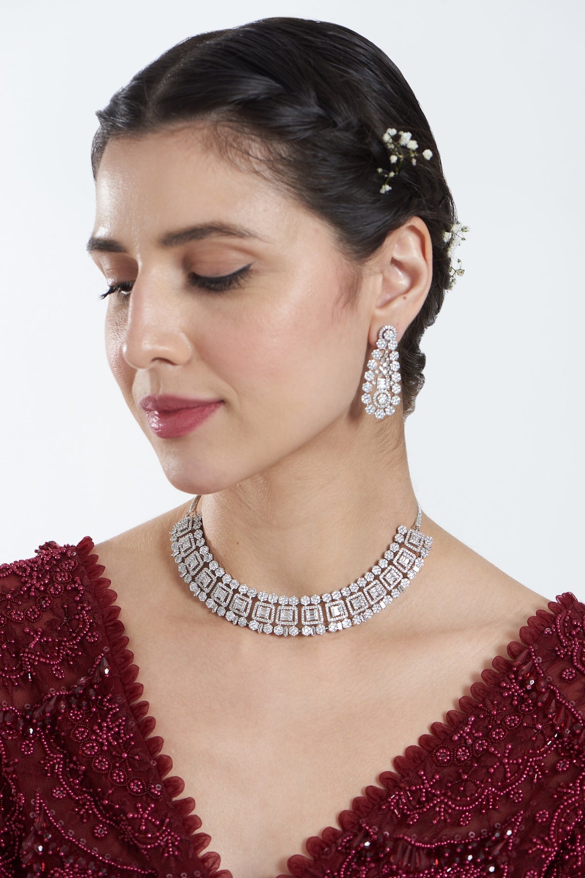 White Finish Zircon Necklace Set