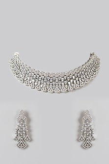 White Finish Zircon Choker Necklace Set