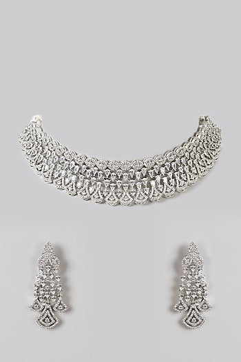 White Finish Zircon Choker Necklace Set