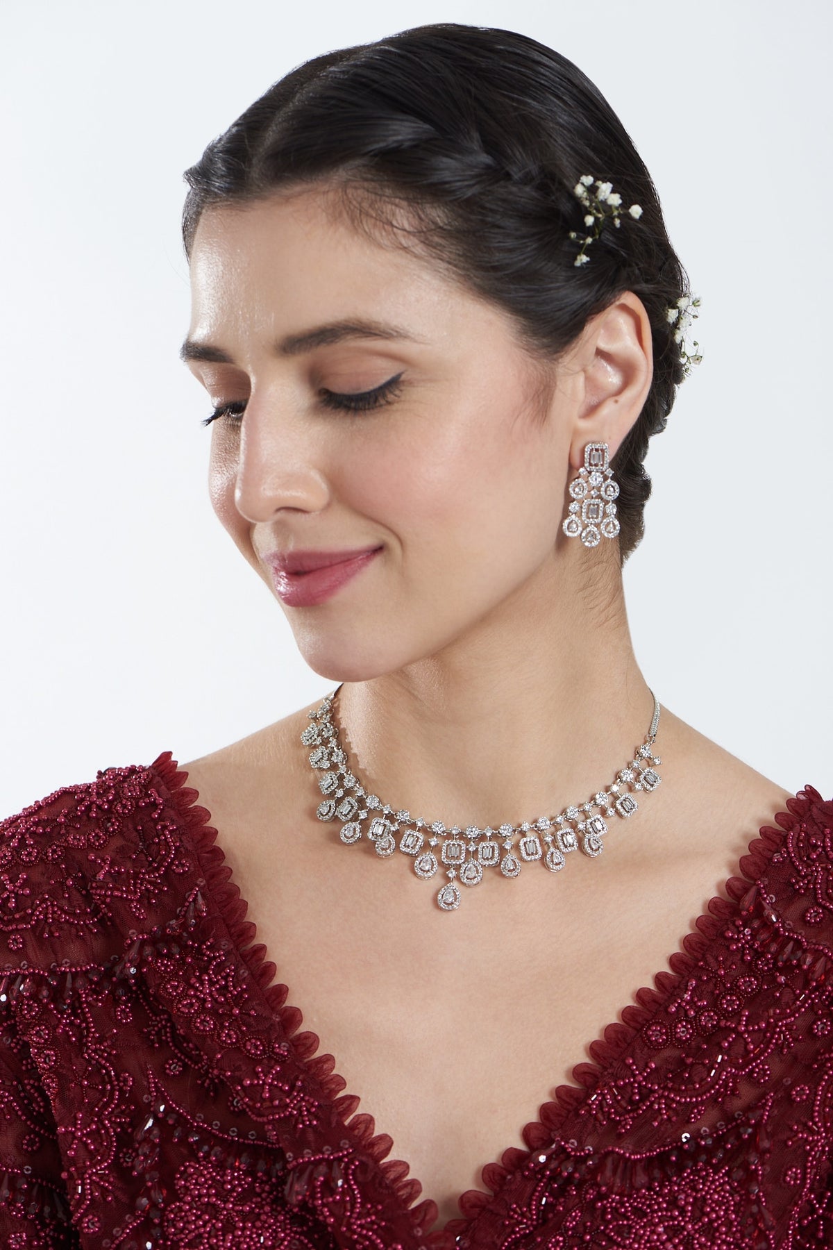 White Finish Zircon Necklace Set